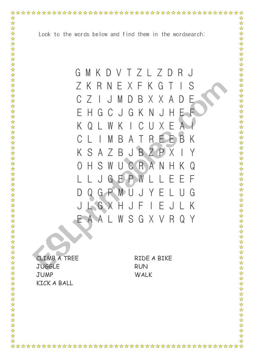 Action Verbs Wordsearch worksheet