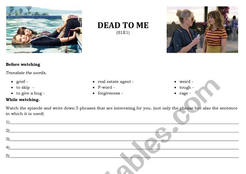 Dead to me S1Ep1 worksheet