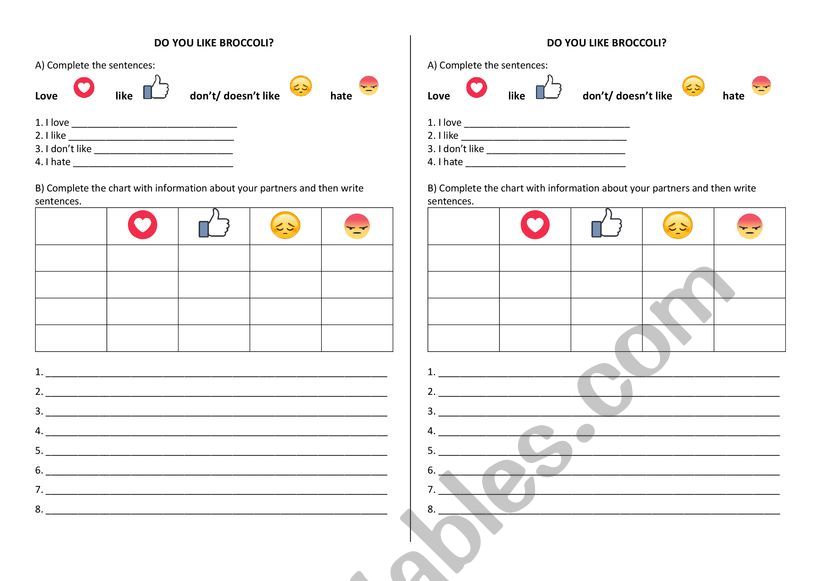 LIKES AND DISLIKES worksheet