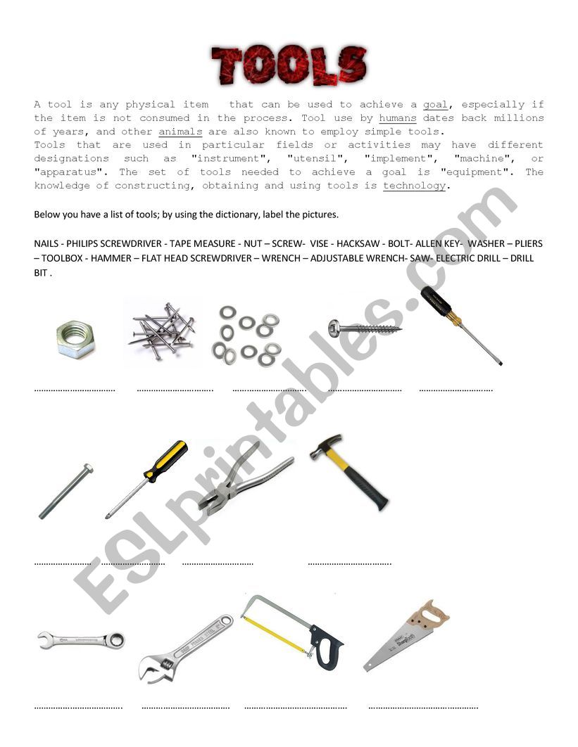 TOOLS worksheet