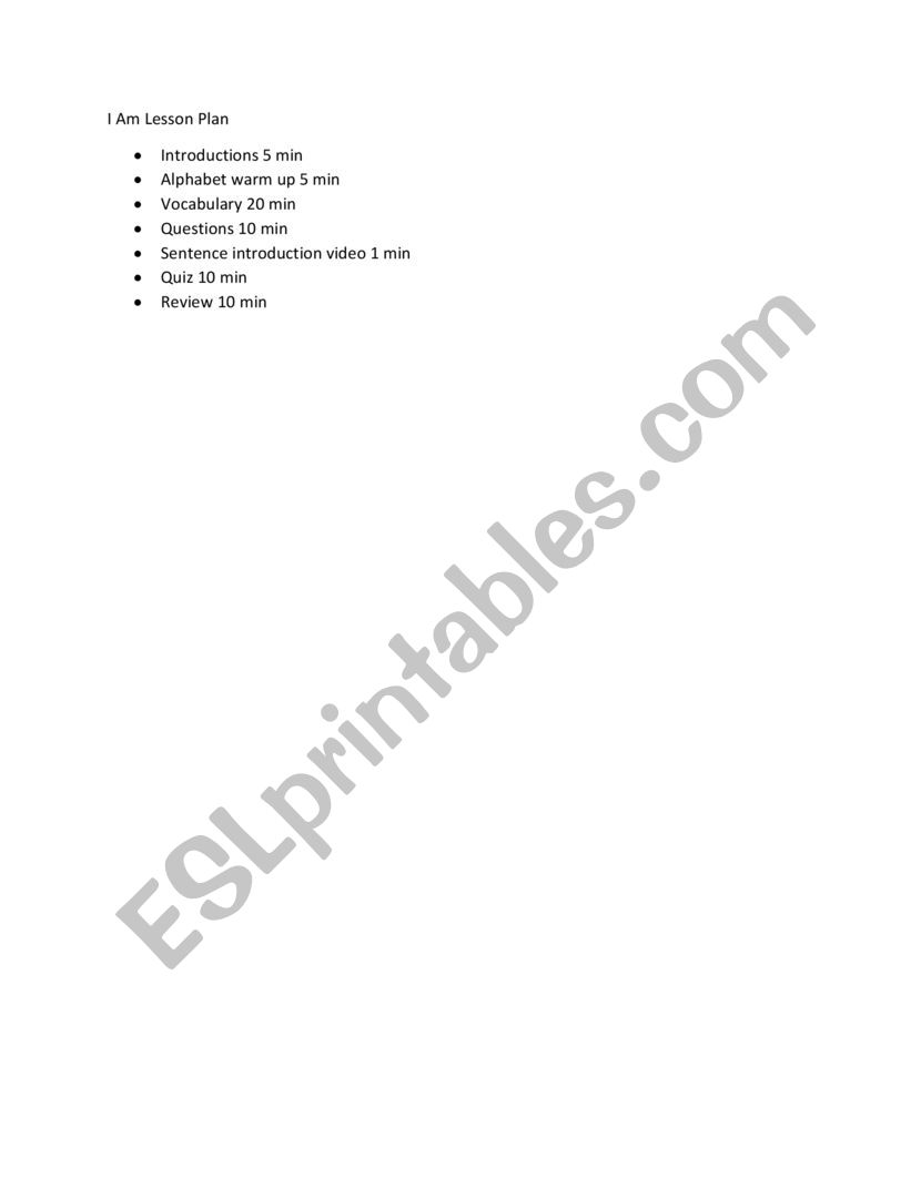 ESL Lesson Plan I am worksheet