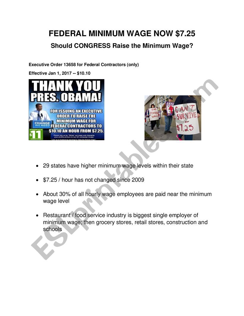 Minimum Wage Debate worksheet