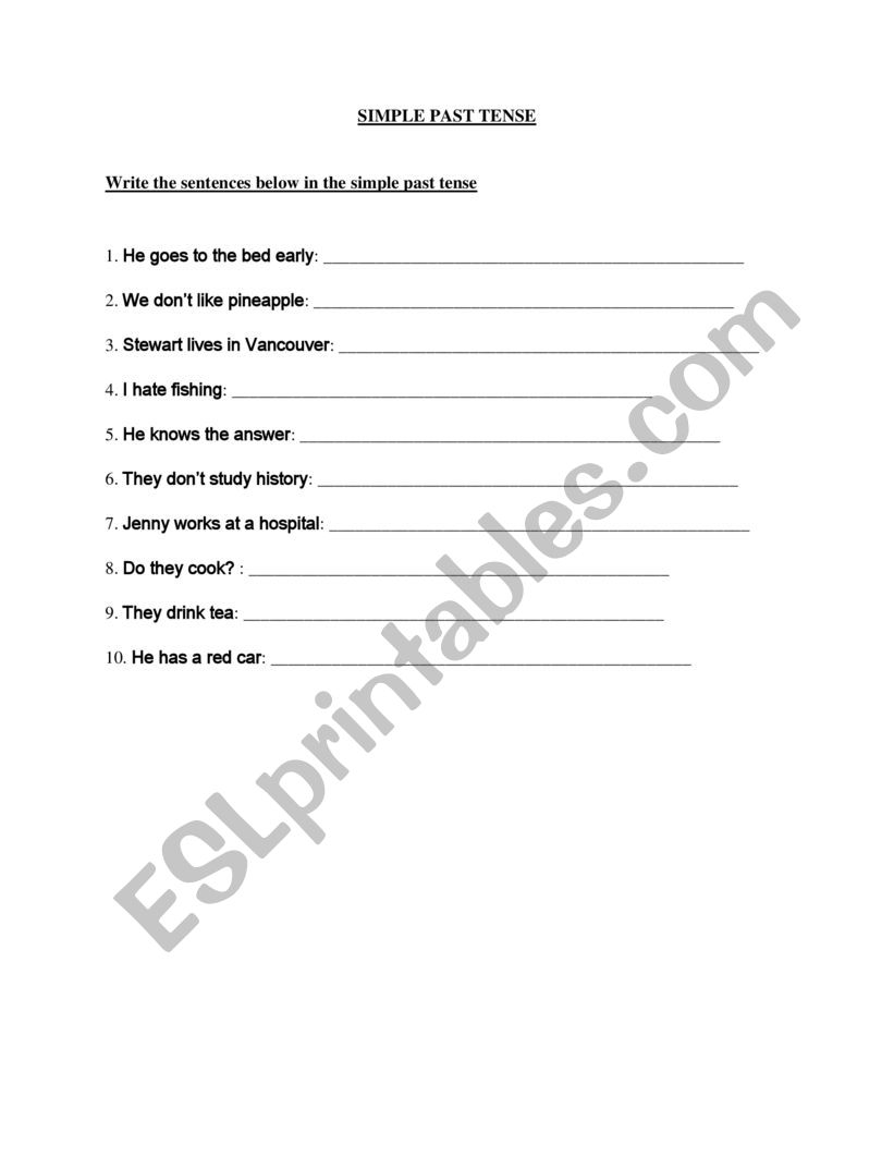 past tense worksheet