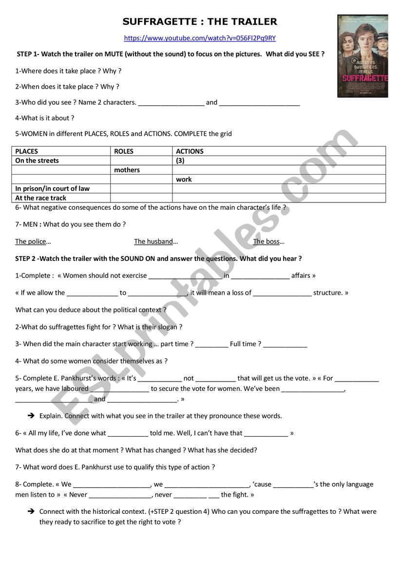 Suffragette trailer worksheet