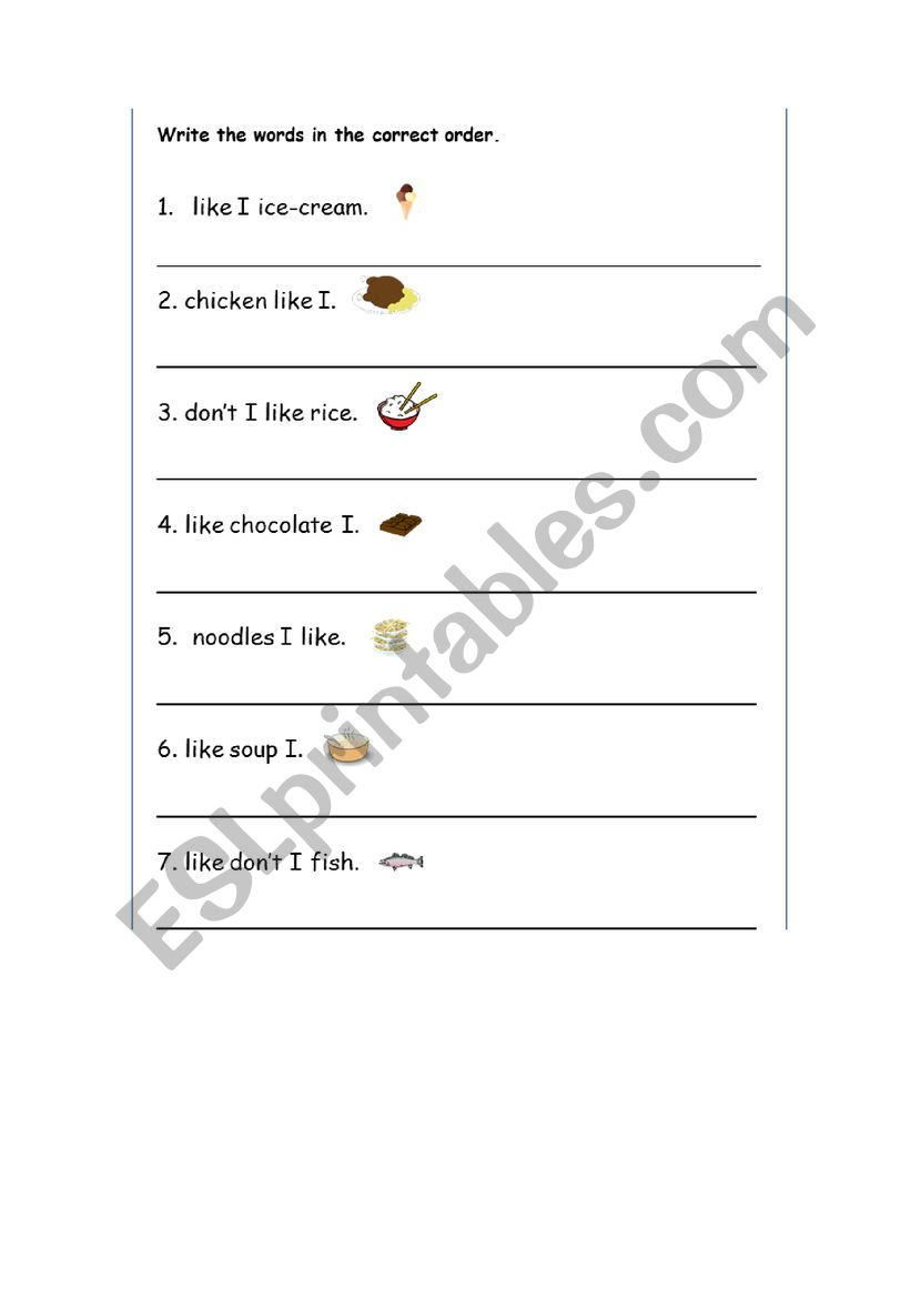 correcct order  worksheet