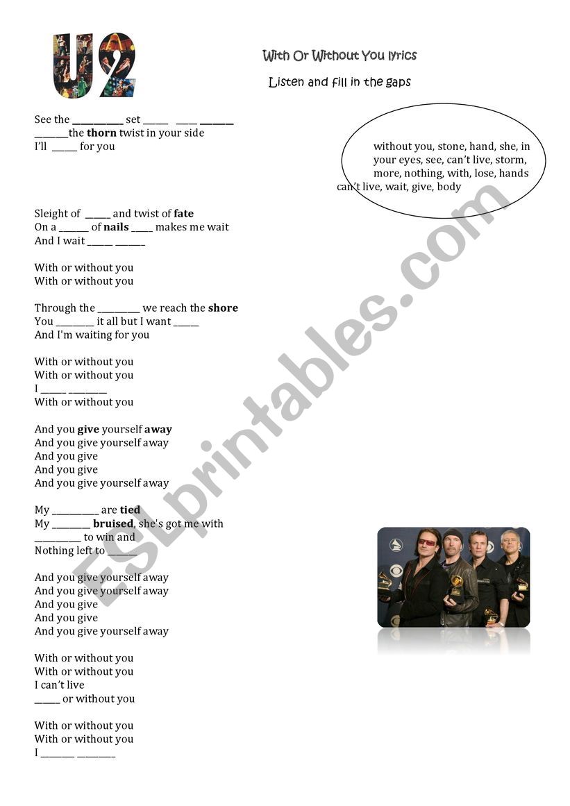 U2 - With Or Without You worksheet