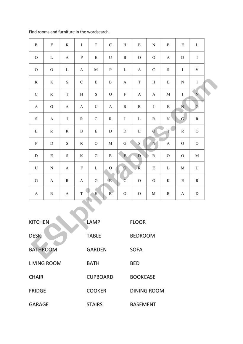 rooms and furniture  worksheet