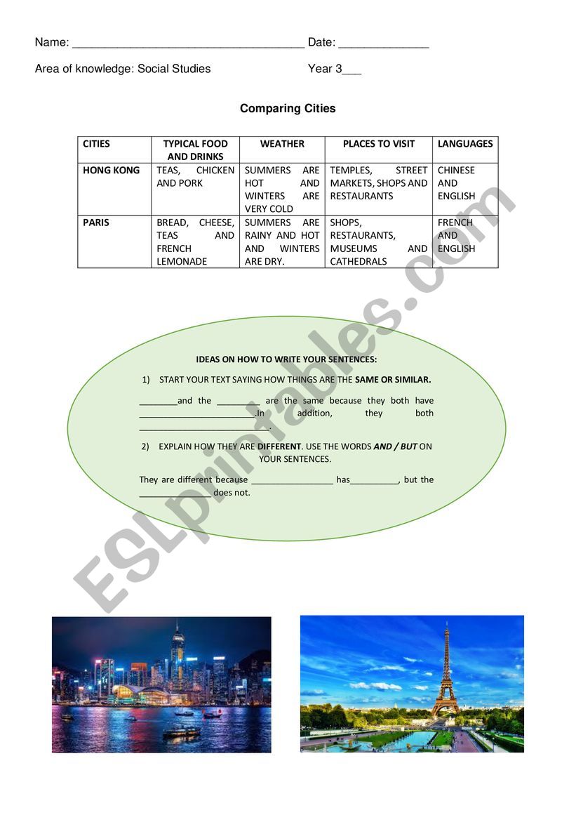 Comparing Cities worksheet