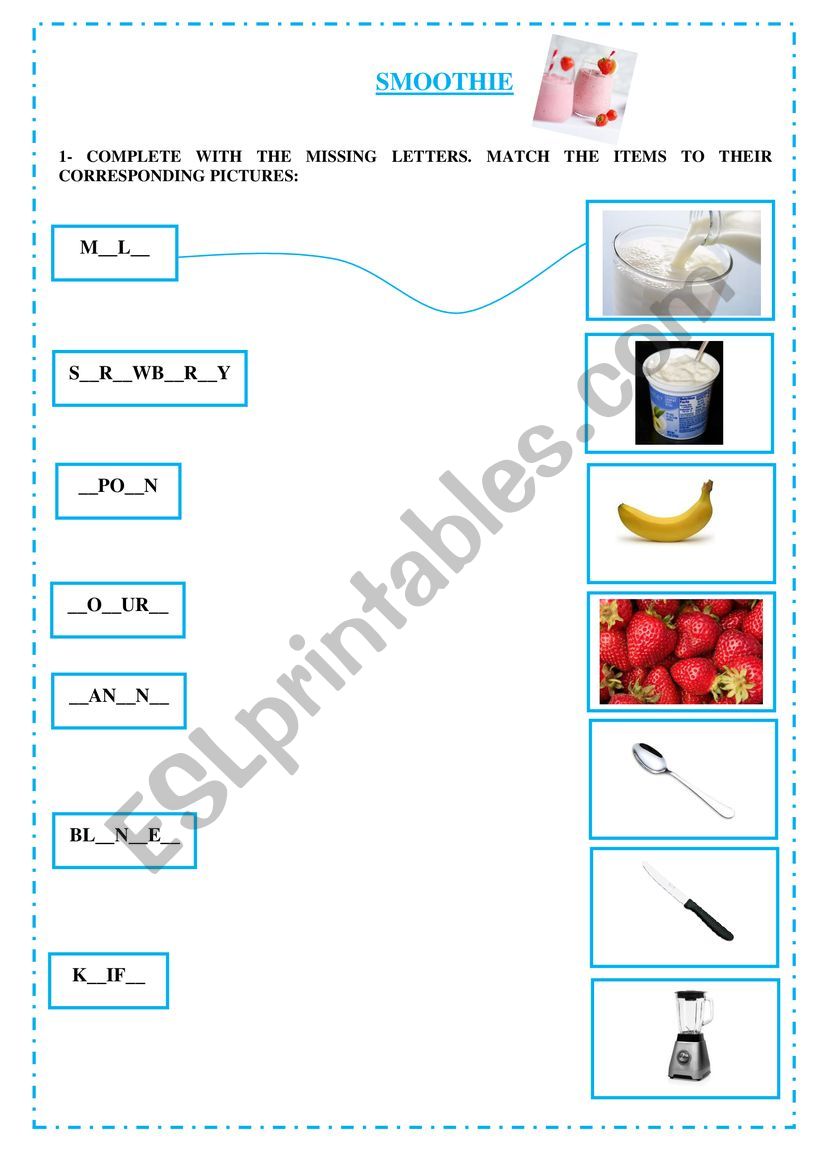 Recipe smoothie worksheet