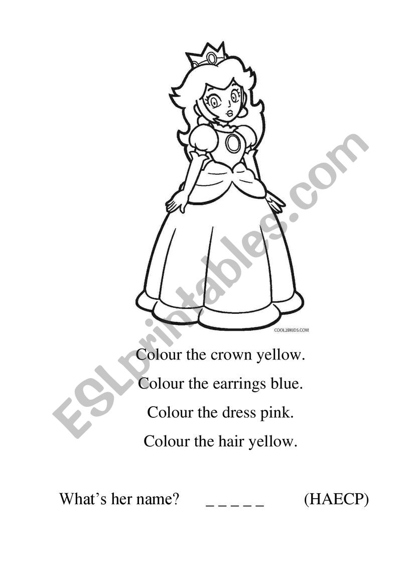 Colour the Princess worksheet