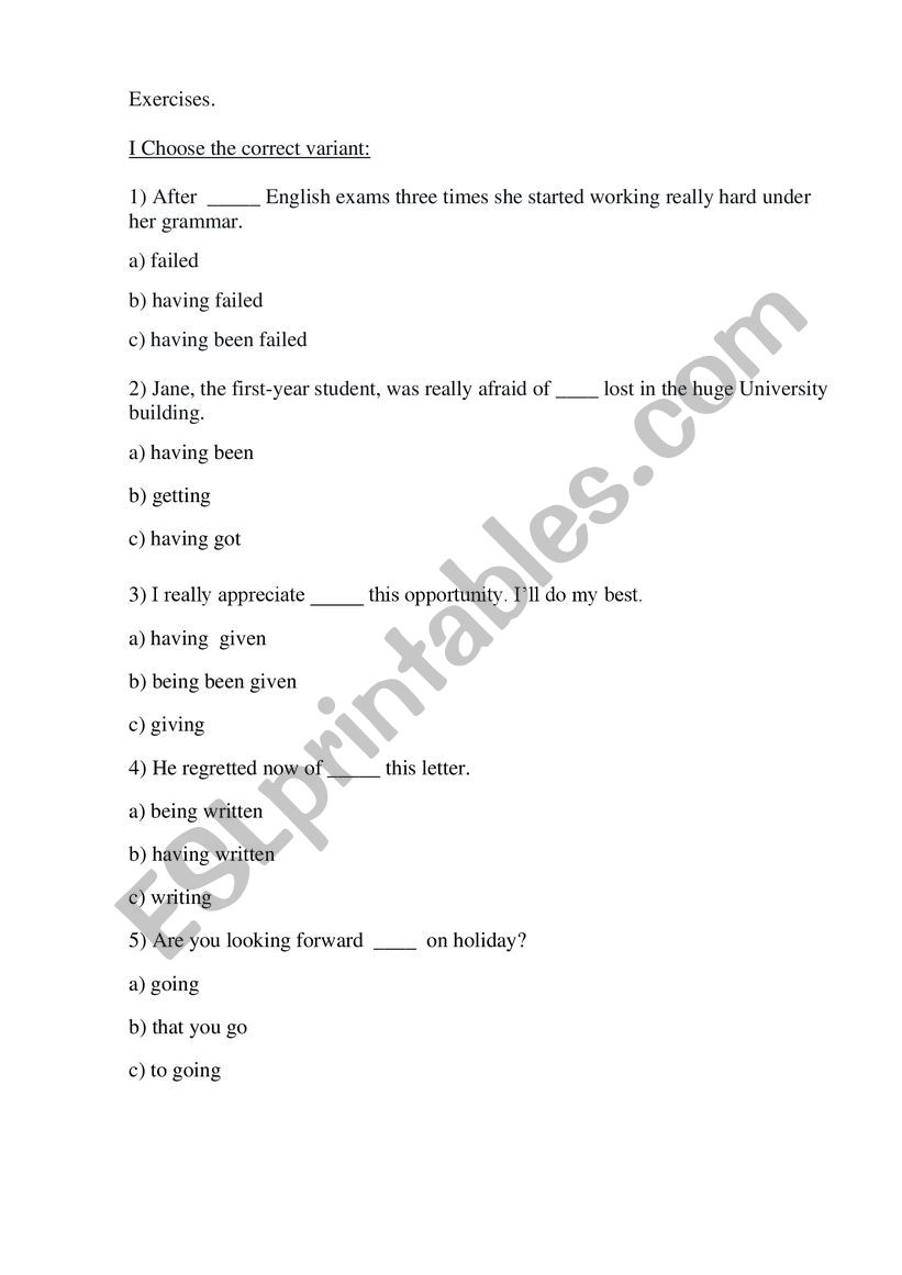 Gerund (exercese) worksheet