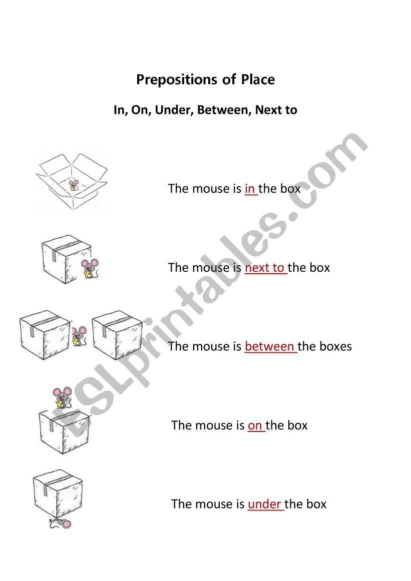 Prepositions of place worksheet