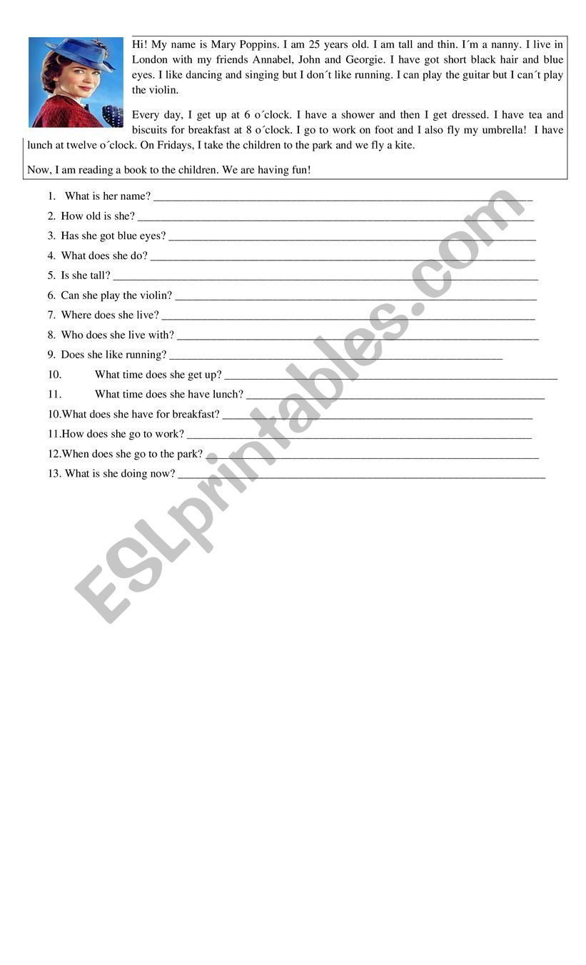 READ AND ANSWER worksheet