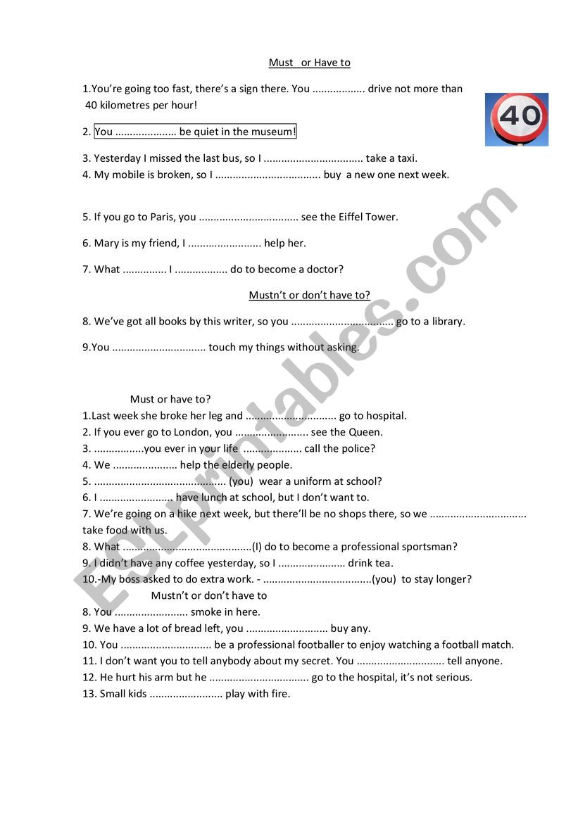 Must or Have to? worksheet