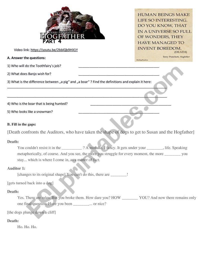 Hogfather part 4 worksheet