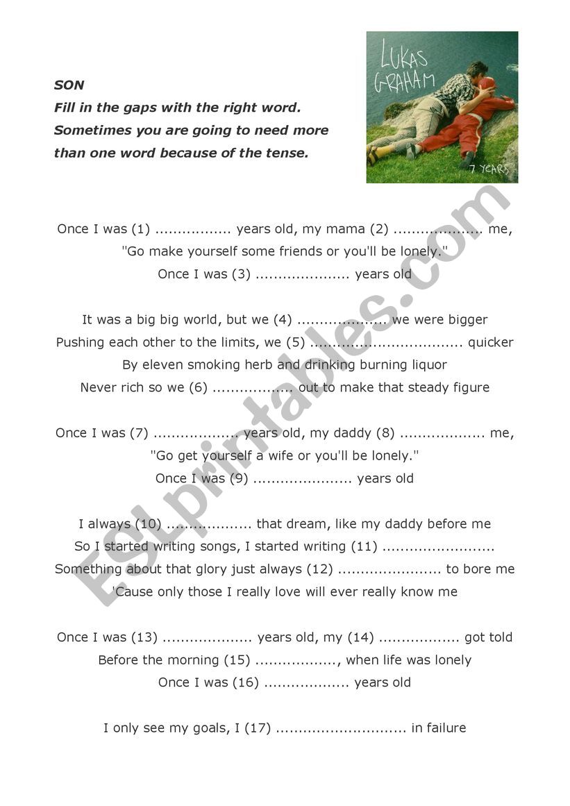Song Seven years old worksheet