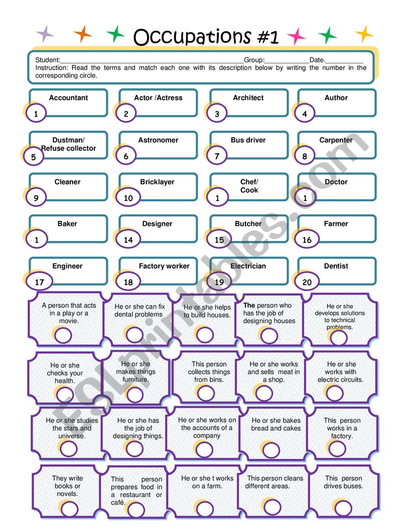 Occupations 1 Plus Answer Sheet ESL Worksheet By Tiempos85