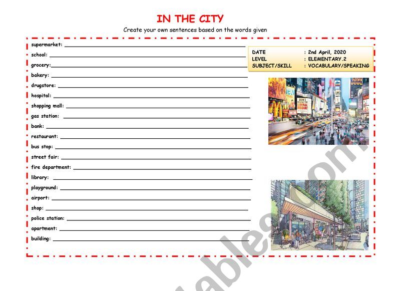 IN THE CITY worksheet