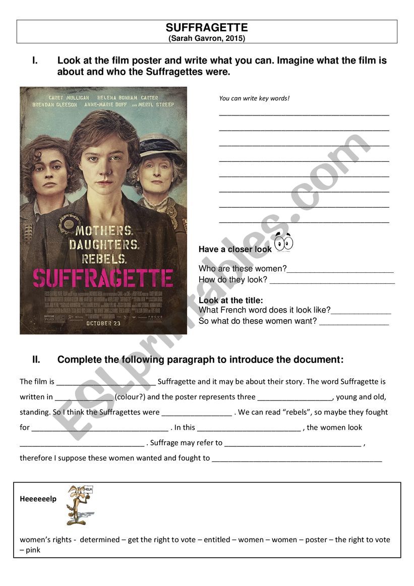 SUFFRAGETTE Part 1 worksheet