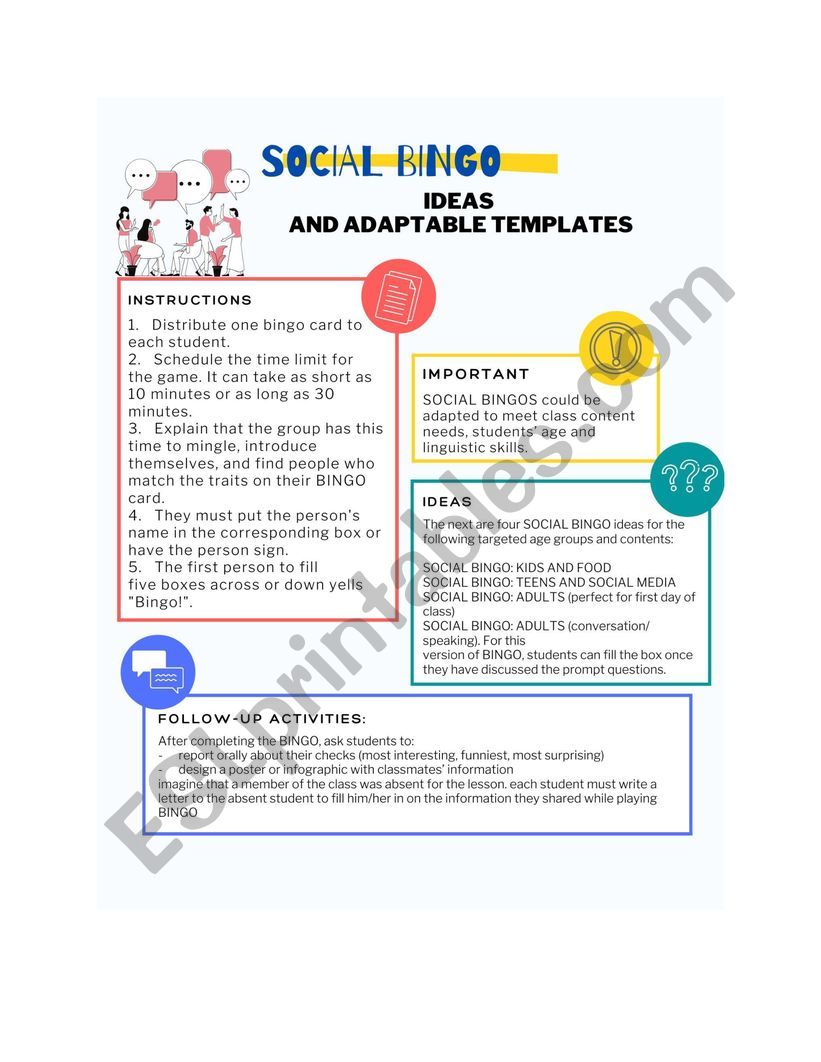 SOCIAL BINGO IDEAS AND ADAPTABLE TEMPLATES