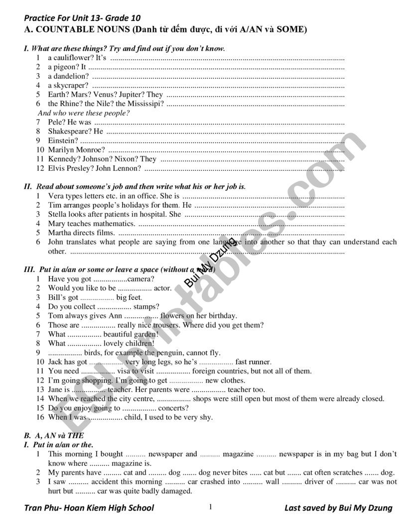 A An The Exercises Esl Worksheet By Chipnhim09