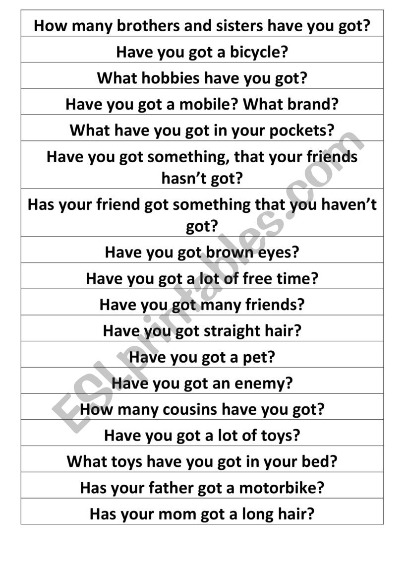 Have got, speaking stripes worksheet