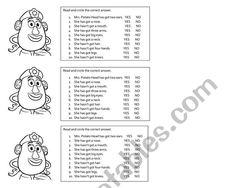 HAS GOT - PARTS OF THE BODY worksheet