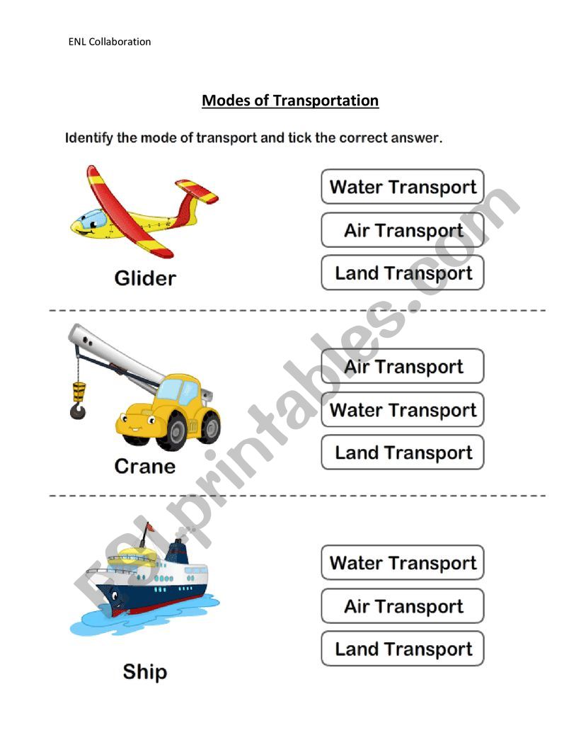 transportation worksheet