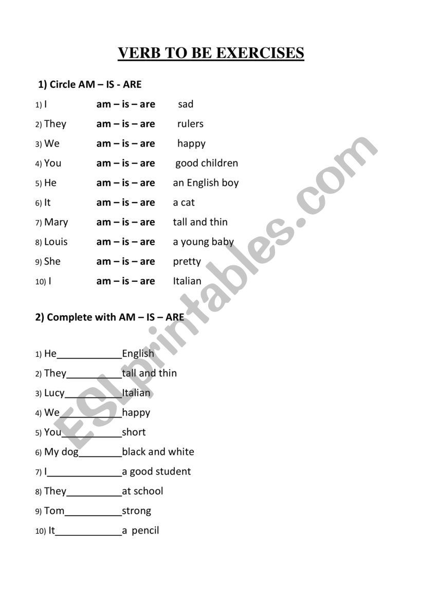 Verb TO BE ex. worksheet