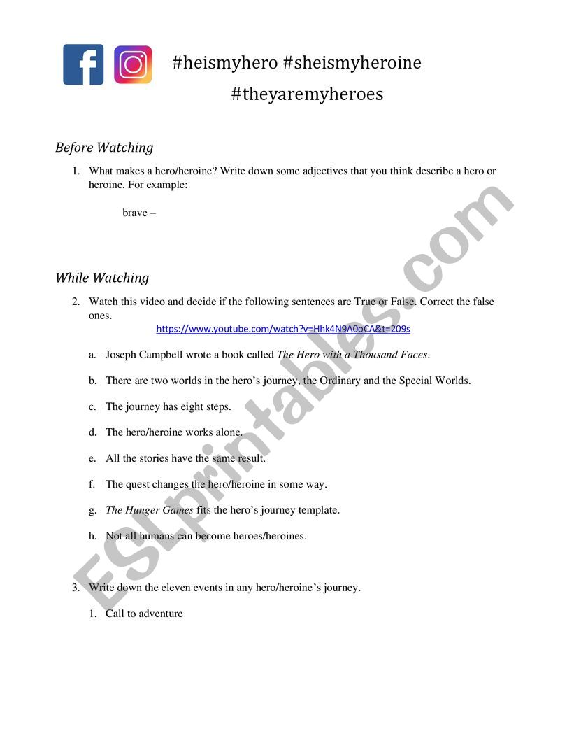 What makes a hero? worksheet