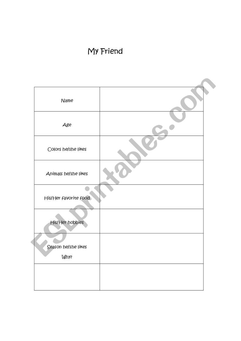 Introduce your friend worksheet
