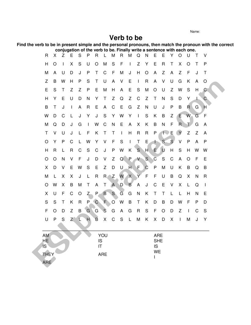 verb to be worksheet