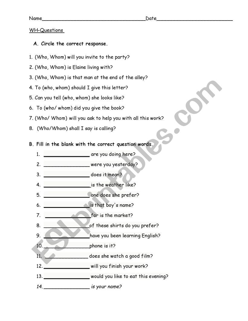 WH-Questions - ESL worksheet by mary08