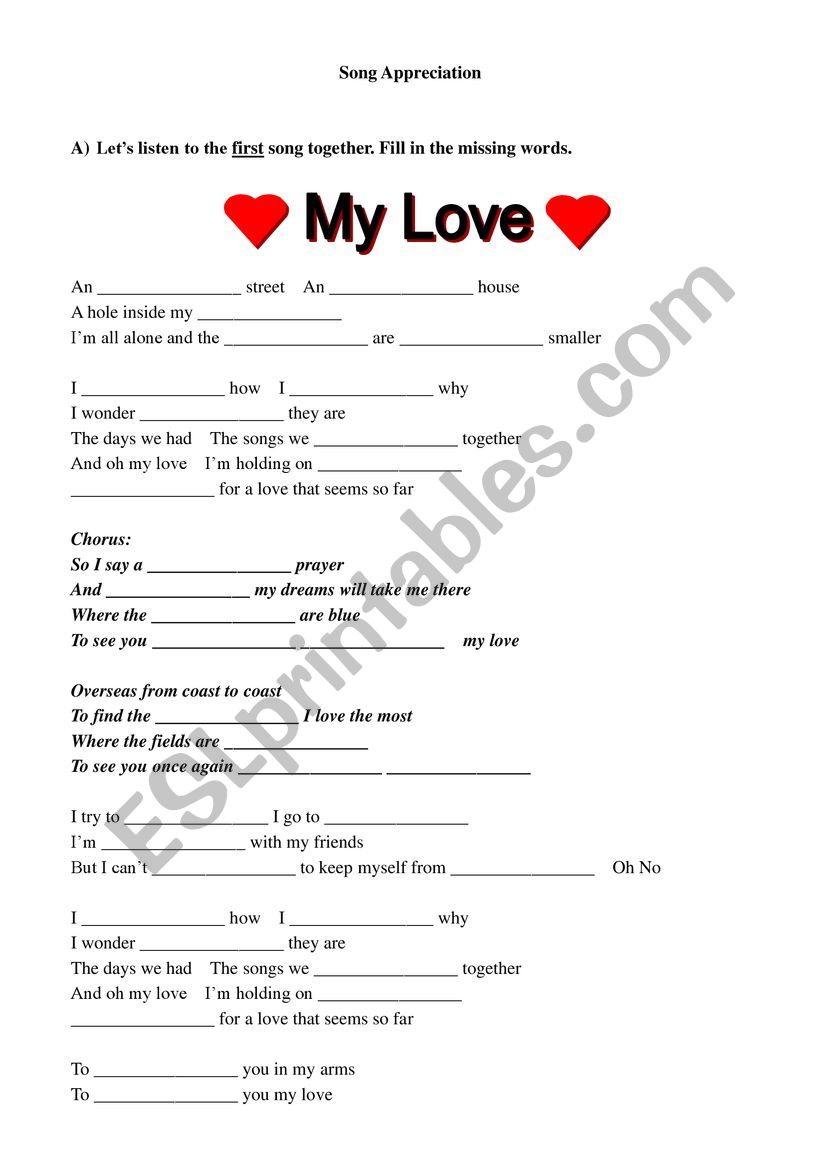 Song - My Love worksheet