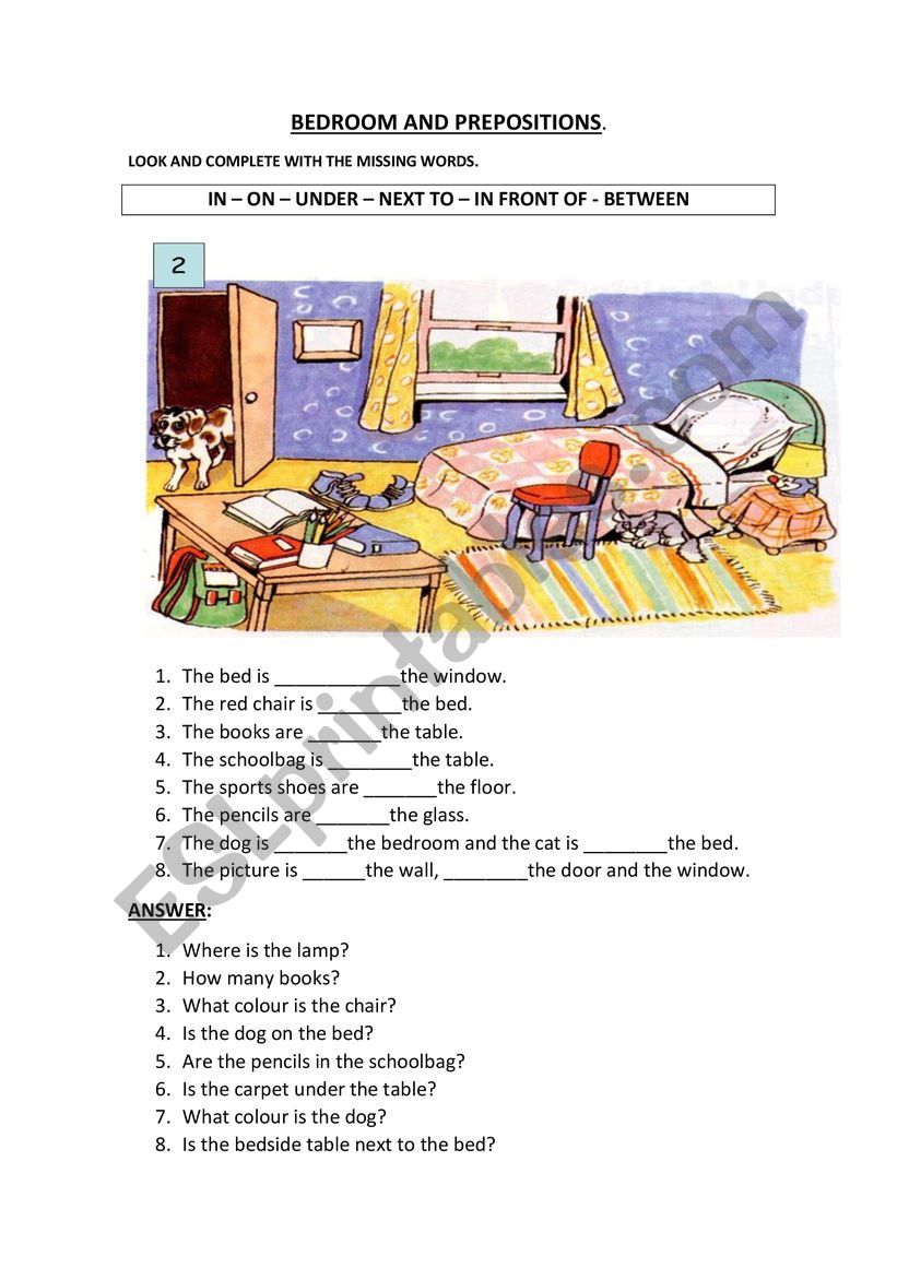 Preposition activity worksheet