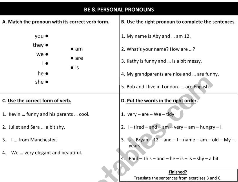 Be and personal pronouns worksheet