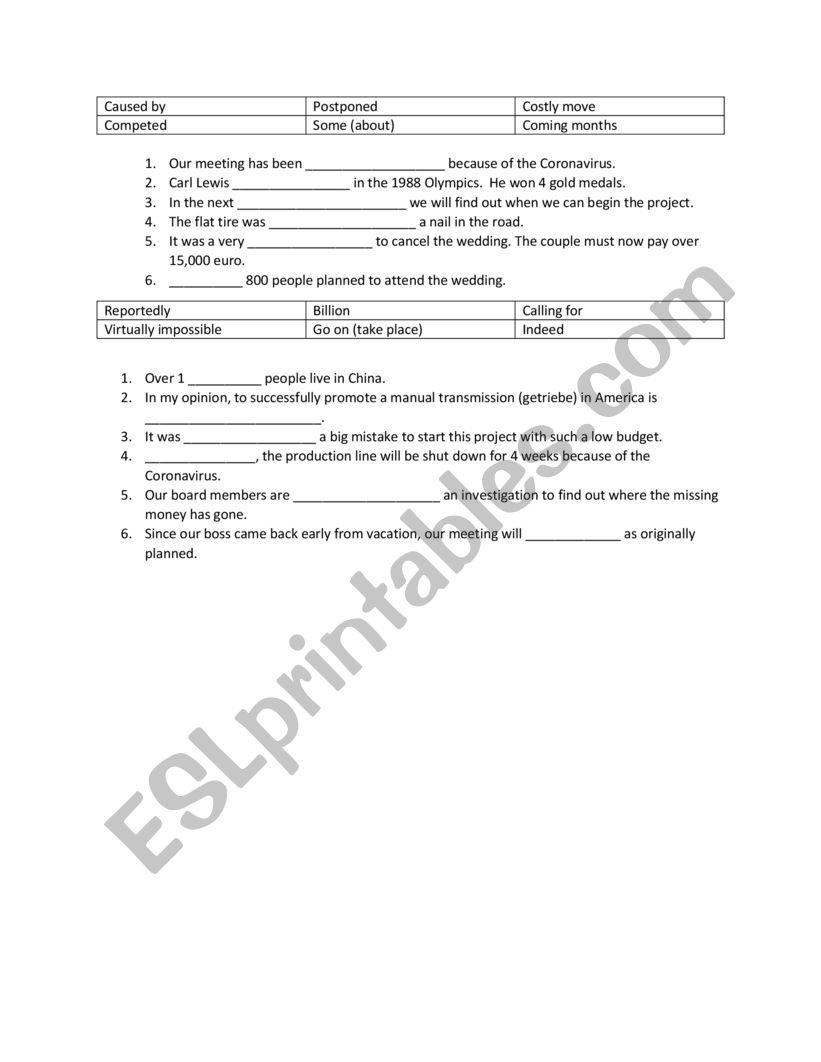 Fill In The Blank Exercise  worksheet