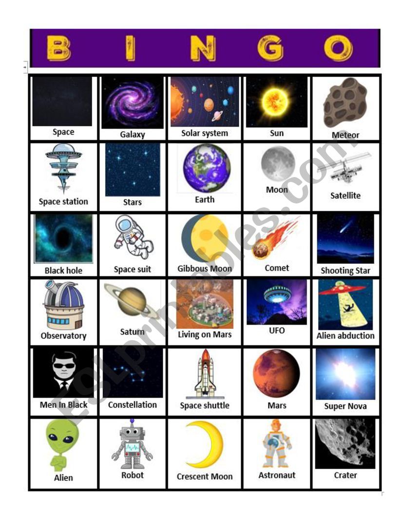 Space Bingo worksheet