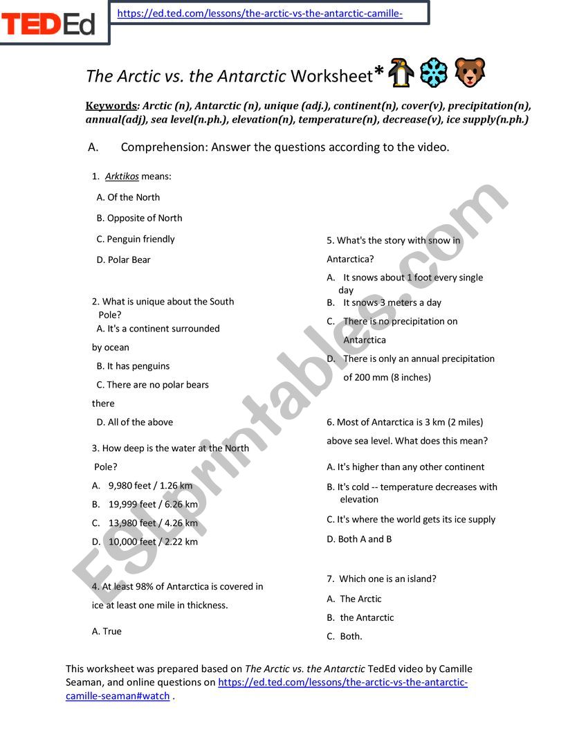 The Arctic vs. the Antarctic Worksheet