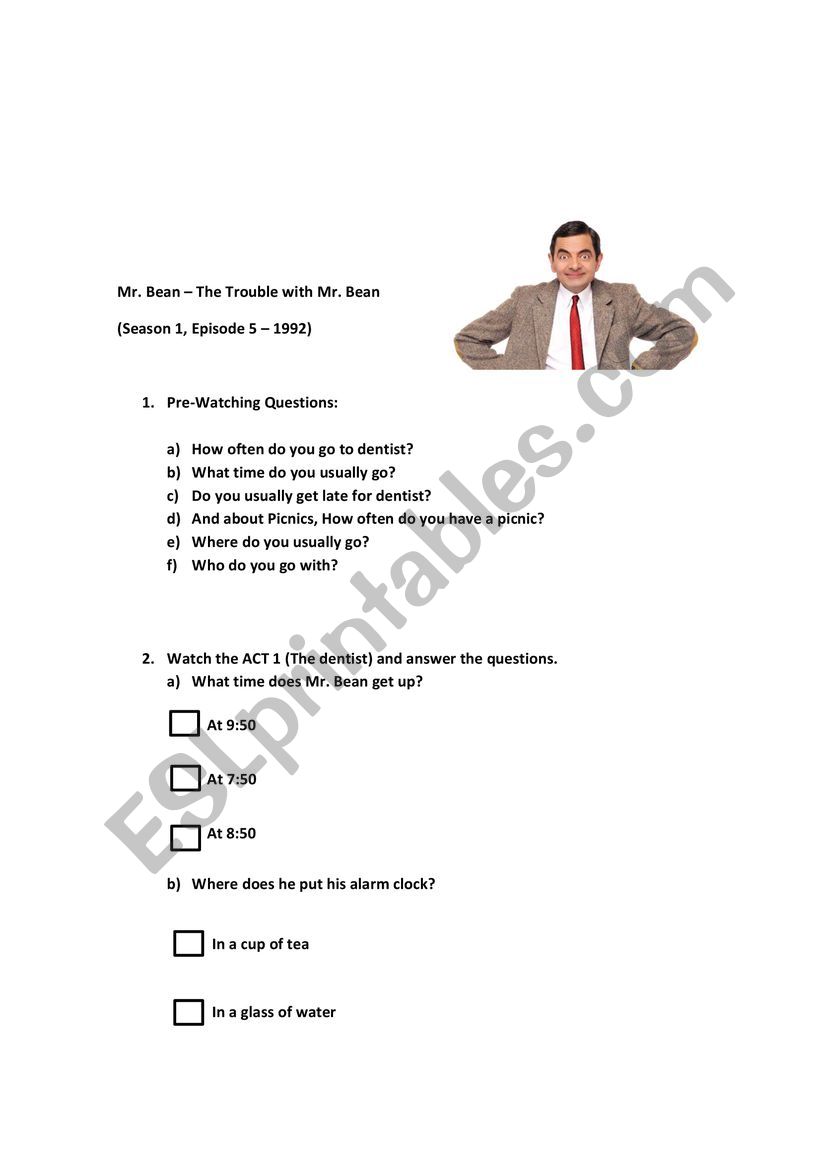 The Trouble with Mr. Bean - Video Worksheet