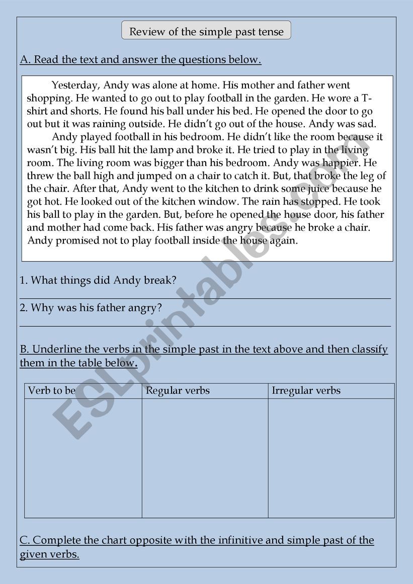 the simple past tense worksheet