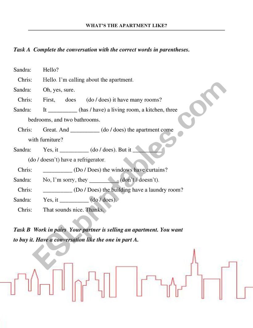 WHATS THE APARTMENT LIKE? worksheet