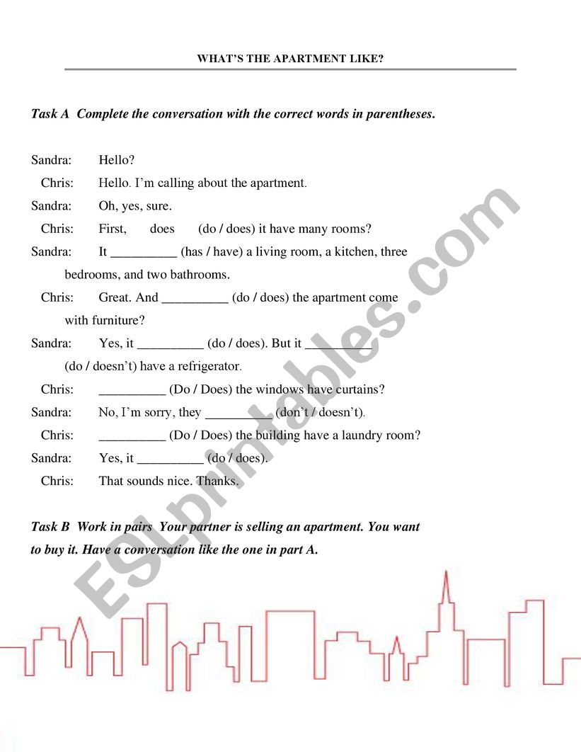 WHAT’S THE APARTMENT LIKE? - ESL worksheet by latinka