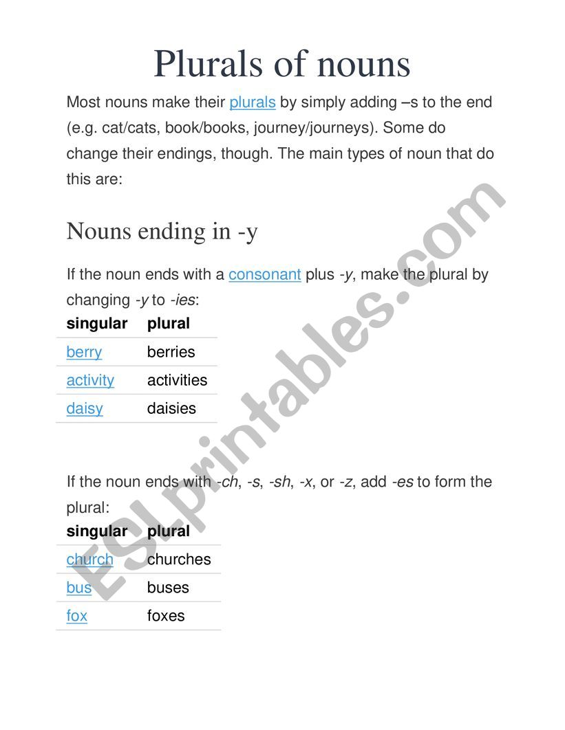 Plurals worksheet