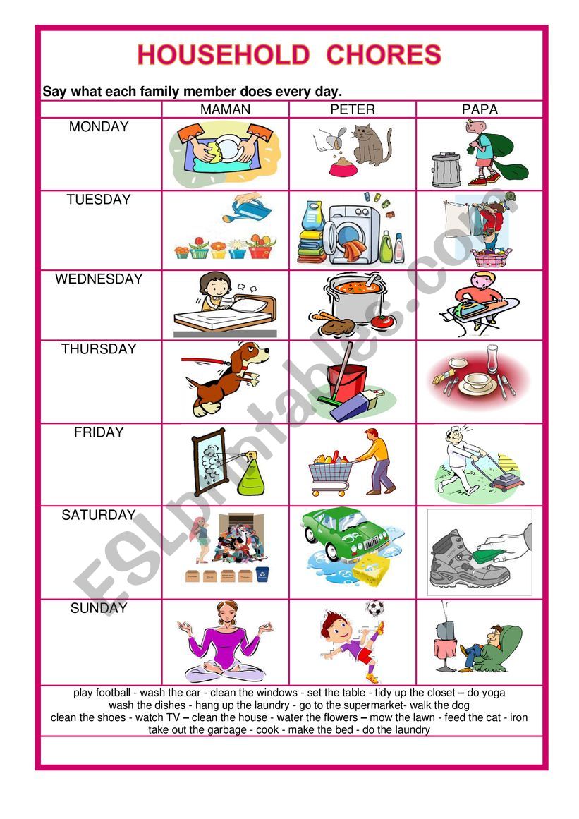 Household Chores ESL Worksheet By S Lefevre