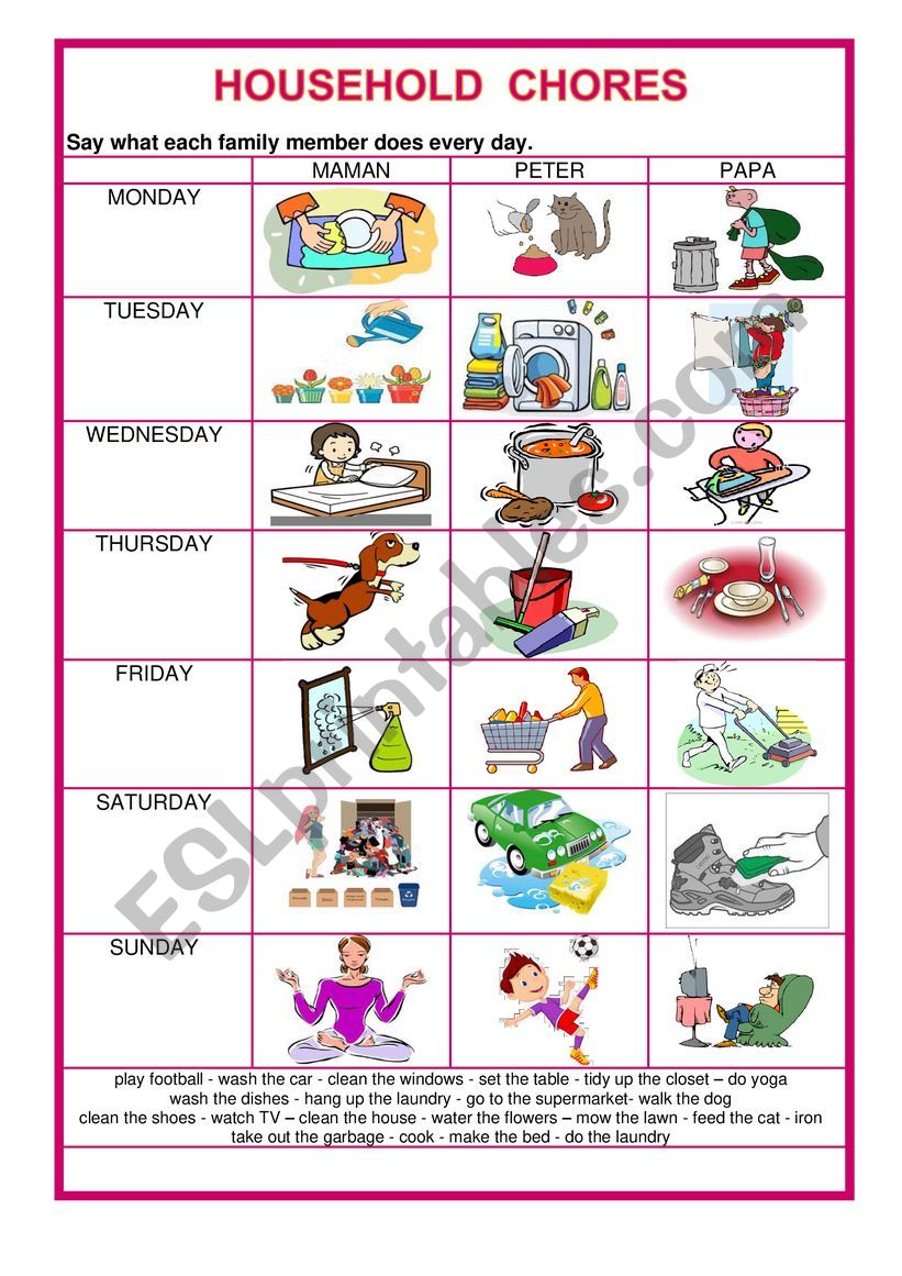 Worksheets For Household Chores