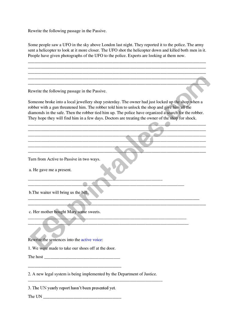 Passive voice, hearsay worksheet