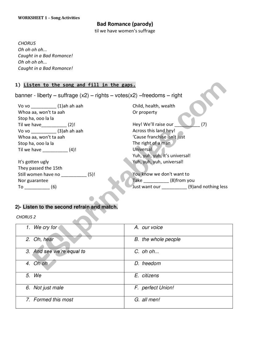 Bad Romance_parody worksheet