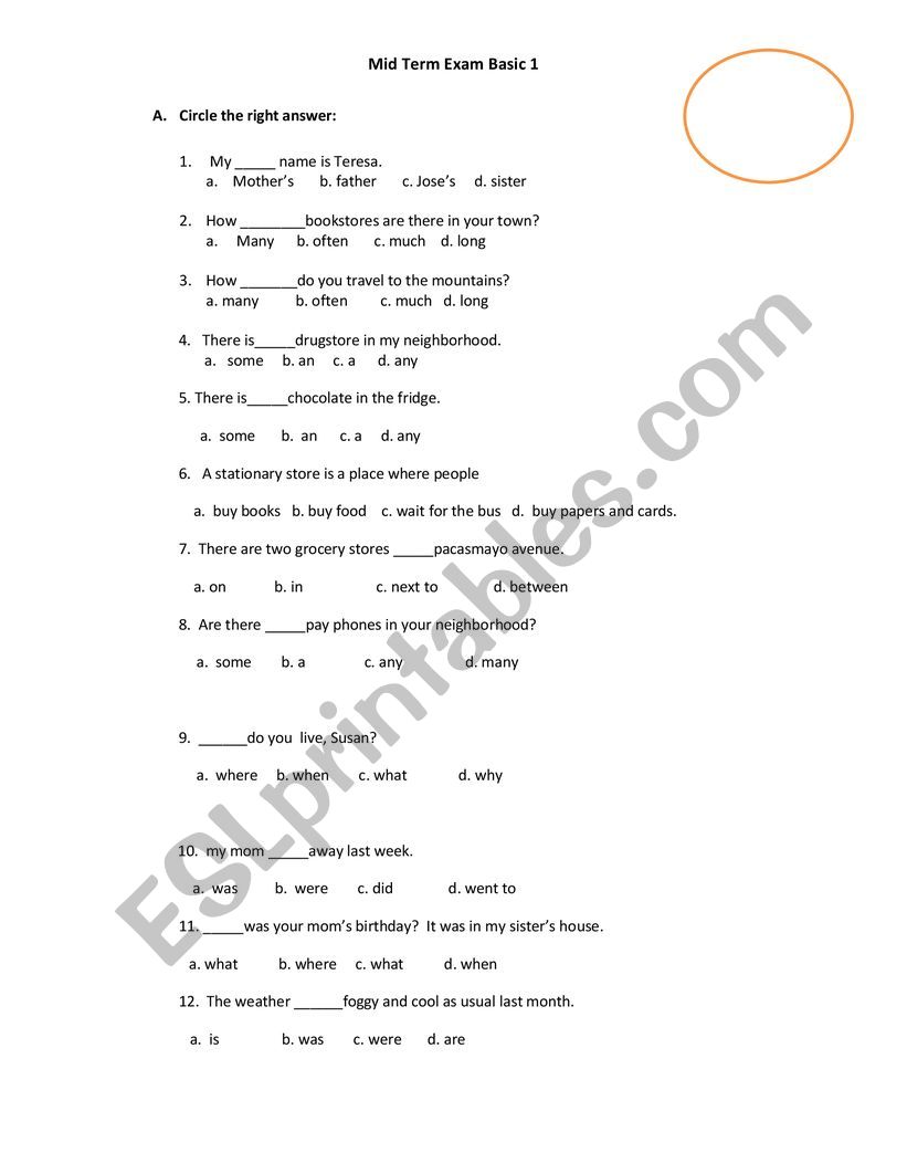 Exam for basic 1 worksheet