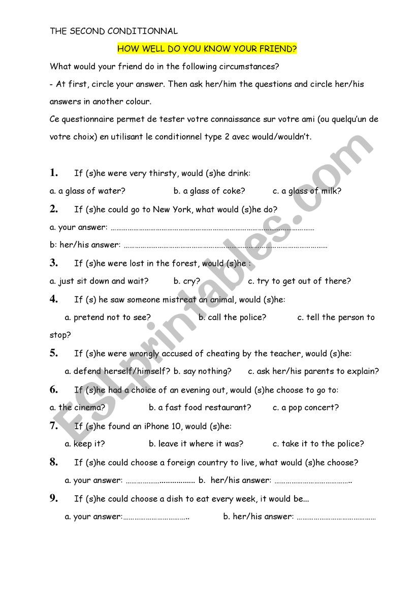 SECOND CONDITIONAL  worksheet